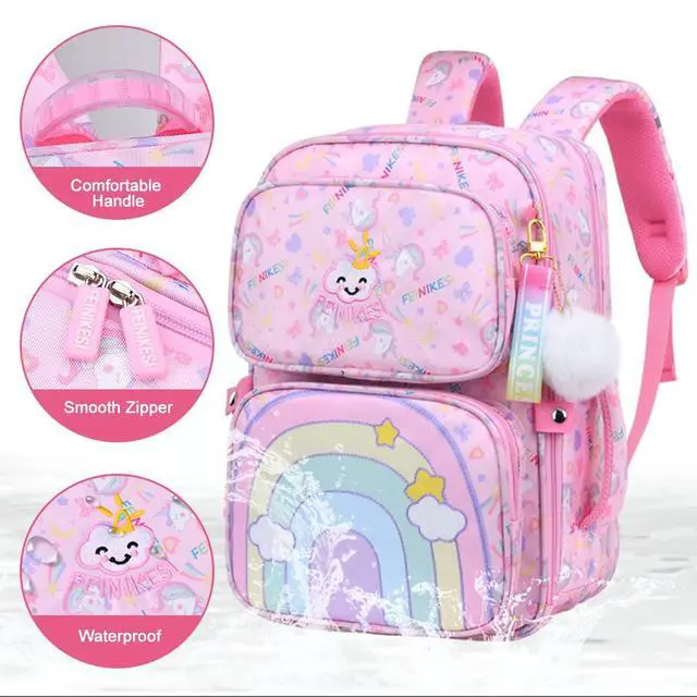 Alt view image 3 of 5 - Girls Backpack Primary School Bags for Kids Children Rucksacks Teenagers Bookbag Casual Daypack Waterproof Lightweight Travel Laptop Satchel for Age 5-12 Years, Pink