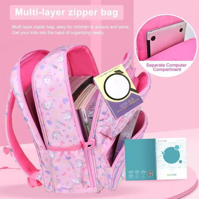 Alt view image 4 of 5 - Girls Backpack Primary School Bags for Kids Children Rucksacks Teenagers Bookbag Casual Daypack Waterproof Lightweight Travel Laptop Satchel for Age 5-12 Years, Pink