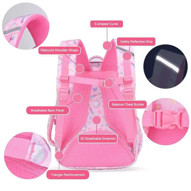 Alt view image 5 of 5 - Girls Backpack Primary School Bags for Kids Children Rucksacks Teenagers Bookbag Casual Daypack Waterproof Lightweight Travel Laptop Satchel for Age 5-12 Years, Pink