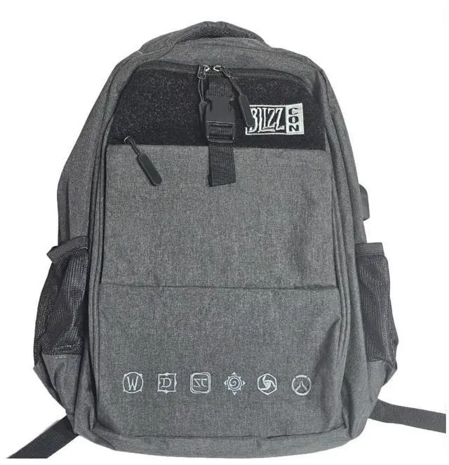 Main image of BlizzCon 2023 Official Backpack for Warcraft Diablo Blizzard Has built-in USB dongle for use with charger, Grey, Medium, Padded Straps