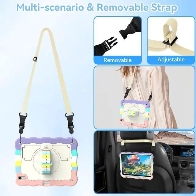 Alt view image 5 of 5 - ZoneFoker for iPad A16 11th Generation 2025 / 10th Gen Case 2022, for 11 Inch / 10.9 Inch iPad Case Heavy Duty Cover Shockproof with Pencil Holder [360° Rotate Strap] & Stand for Kids, Camouflage