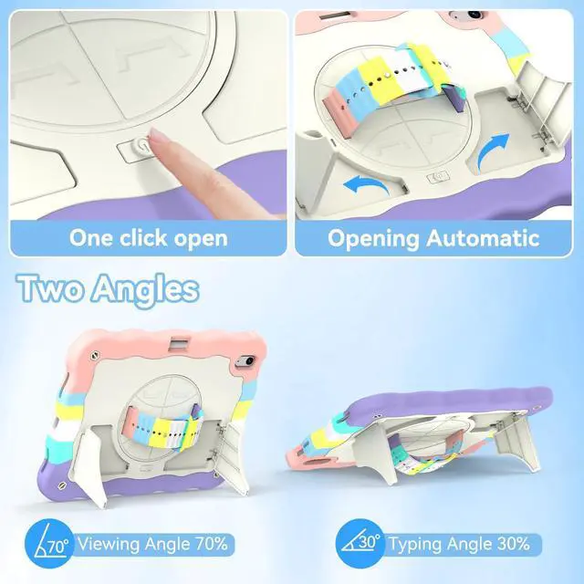 Alt view image 4 of 5 - ZoneFoker for iPad A16 11th Generation 2025 / 10th Gen Case 2022, for 11 Inch / 10.9 Inch iPad Case Heavy Duty Cover Shockproof with Pencil Holder [360° Rotate Strap] & Stand for Kids, Camouflage