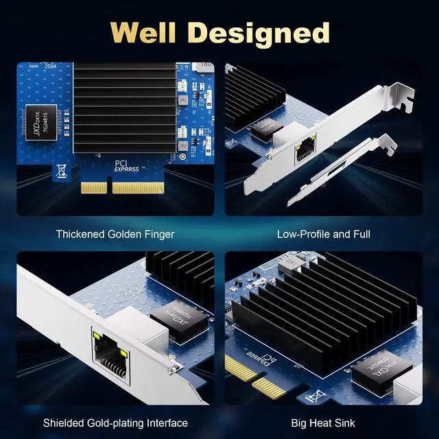 Alt view image 3 of 5 - 10Gb PCIe NIC Network Card, Single RJ45 Port, Aquantia AQC107 4X Ethernet LAN Controller, for Windows Server/Windows/Linux/ESX