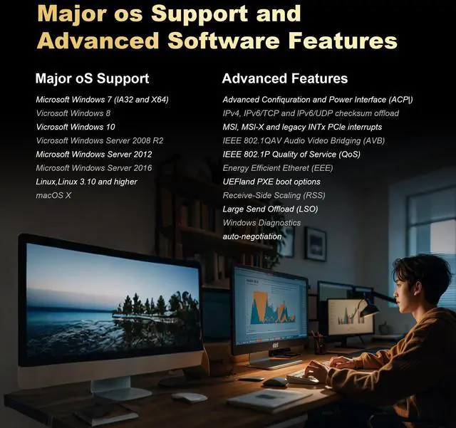 Alt view image 5 of 5 - 10Gb PCIe NIC Network Card, Single RJ45 Port, Aquantia AQC107 4X Ethernet LAN Controller, for Windows Server/Windows/Linux/ESX