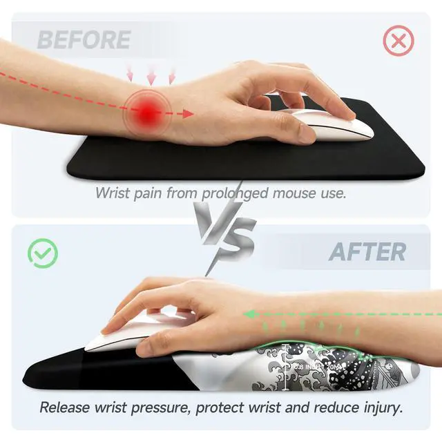 Alt view image 3 of 5 - Ergonomic Mouse Pad with Wrist Rest Support,Non-Slip PU Base,Massage for Carpal Tunnel Pain Relief,Memory Foam Mousepad for Home,Office,WorkWave