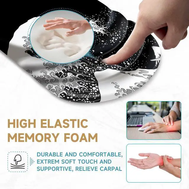 Alt view image 2 of 5 - Ergonomic Mouse Pad with Wrist Rest Support,Non-Slip PU Base,Massage for Carpal Tunnel Pain Relief,Memory Foam Mousepad for Home,Office,WorkWave