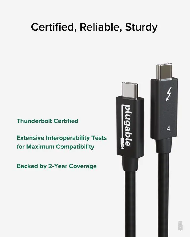 Alt view image 5 of 5 - Plugable Thunderbolt 4 Cable [Thunderbolt Certified] - 3.3ft USB4 Cable with 100W Charging, Single 8K or Dual 4K Displays, 40Gbps Data Transfer | Compatible with Thunderbolt, USB4, USB-C - Driverless