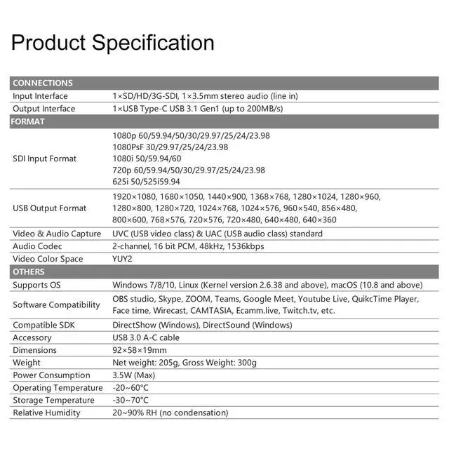 Alt view image 5 of 5 - AVMATRIX UC1118 Video Capture Card SDI to USB 3.0(Gen1) 1080P60 Uncompressed (YUY2) Video Capture with Line in for Video Conferencing Telemedicine Online Education on OBS, Zoom, Teams, PC/Mac