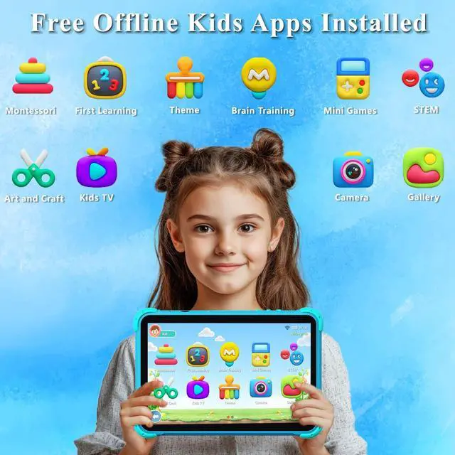 Alt view image 3 of 5 - YINOCHE Kids Tablet 10 inch Tablet for Kids Toddlers, 32G Android Kids Tablets with Case, WiFi, Parental Control, Dual Camera, Best Toddler Tablets for Kids Gift for Chidlren (Blue)