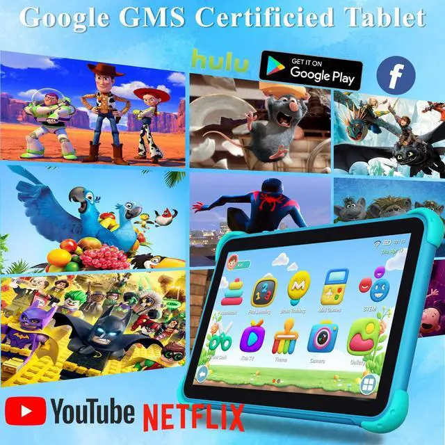 Alt view image 2 of 5 - YINOCHE Kids Tablet 10 inch Tablet for Kids Toddlers, 32G Android Kids Tablets with Case, WiFi, Parental Control, Dual Camera, Best Toddler Tablets for Kids Gift for Chidlren (Blue)