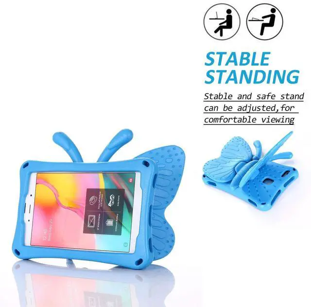 Alt view image 5 of 5 - UUcovers Kids Case for Amazon Kindle Fire HD 8 Tablet (8th/7th/6th Generation, 2018/2017/2016) 8" with Handle Folding Kickstand Kid-Proof Shockproof EVA Foam Lightweight Stand Cover, Blue Butterfly