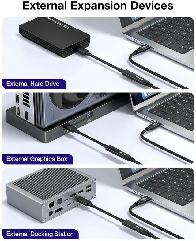 Alt view image 5 of 5 - RIITOP 80Gbps USB C Extension Cable for Thunderbolt 5 [1.64FT], Short USB-C Male to Female Cord up to 8K@60Hz Video 240W PD Fast Charging Compatible with Thunderbolt 4/3/USB4 V2 Extender