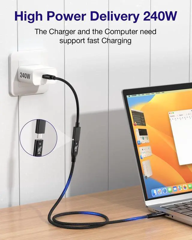 Alt view image 4 of 5 - RIITOP 80Gbps USB C Extension Cable for Thunderbolt 5 [1.64FT], Short USB-C Male to Female Cord up to 8K@60Hz Video 240W PD Fast Charging Compatible with Thunderbolt 4/3/USB4 V2 Extender