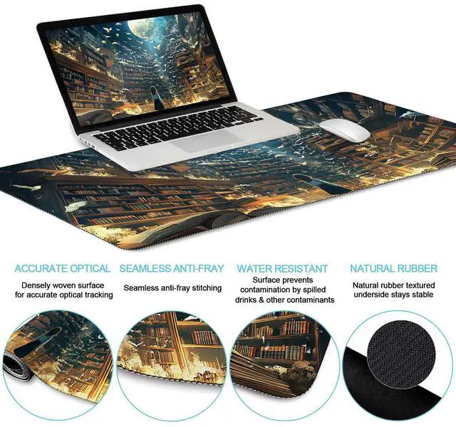 Alt view image 3 of 5 - LIMKRIAN Anime Book Mouse Pad Set Large Desk Matt for Desktop, Ergonomic Mouse Pad with Wrist Rest, Gaming Mousepad Wrist Support Keyboard Mat Cup Coaster Set Cute Desk Accessories for Women Girl