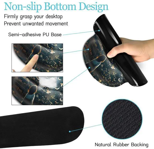 Alt view image 5 of 5 - LIMKRIAN Anime Book Mouse Pad Set Large Desk Matt for Desktop, Ergonomic Mouse Pad with Wrist Rest, Gaming Mousepad Wrist Support Keyboard Mat Cup Coaster Set Cute Desk Accessories for Women Girl