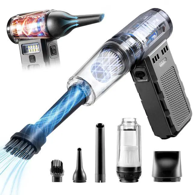 Main image of JGLXF Compressed Air Duster Upgraded, 180000RPM Car Vacuum/Air Blower with LED Light, Cordless Air Duster Electric Cleaner Kit for PC/Keyboard/Car, Replaces Compressed Air Cans