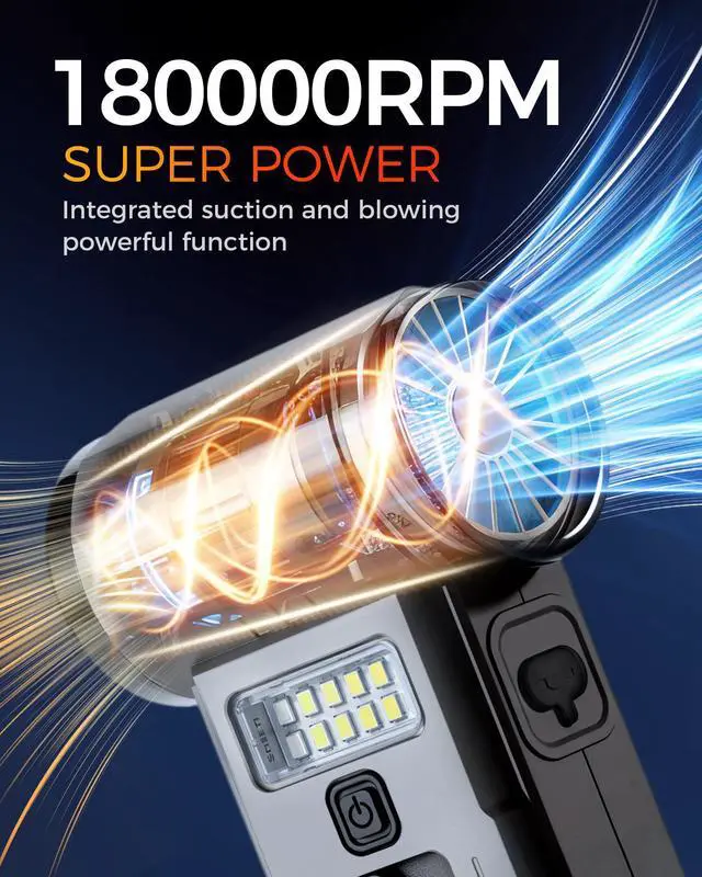 Alt view image 2 of 5 - JGLXF Compressed Air Duster Upgraded, 180000RPM Car Vacuum/Air Blower with LED Light, Cordless Air Duster Electric Cleaner Kit for PC/Keyboard/Car, Replaces Compressed Air Cans