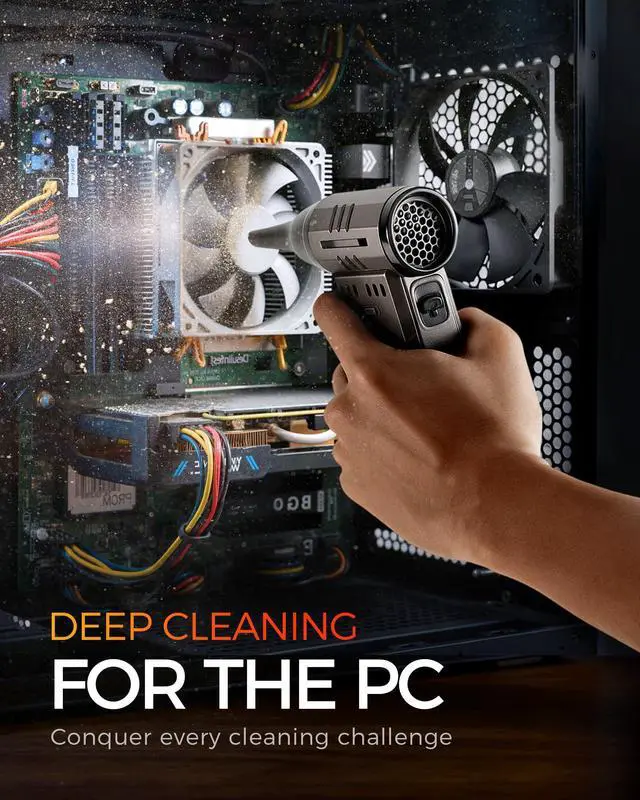 Alt view image 3 of 5 - JGLXF Compressed Air Duster Upgraded, 180000RPM Car Vacuum/Air Blower with LED Light, Cordless Air Duster Electric Cleaner Kit for PC/Keyboard/Car, Replaces Compressed Air Cans