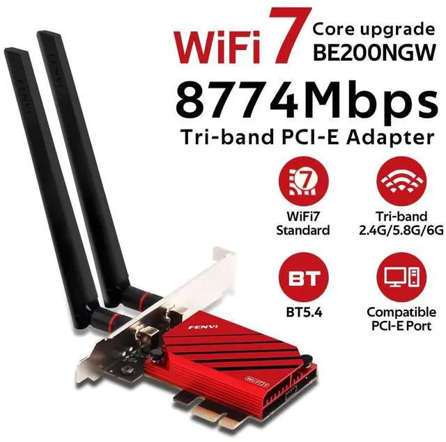 Alt view image 2 of 5 - FENVi PCIE WiFi Adapter for Desktop WiFi 7 BE200 Tri-Band PCIe Network Adapter with 8774Mbps Speed and BT5.4, Compatible with Windows 11/10, Not for AMD Motherboards