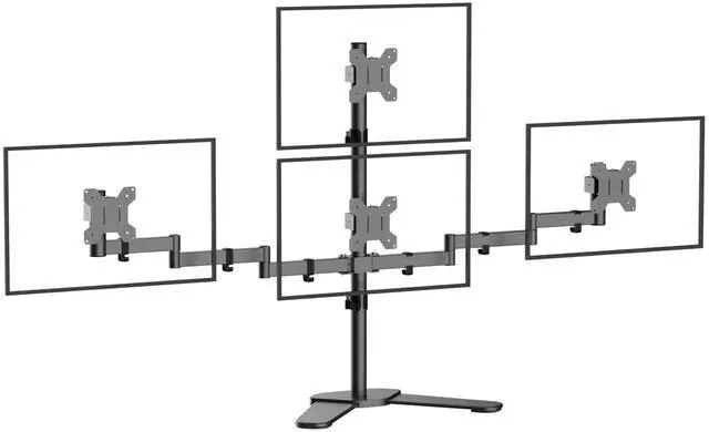 Main image of Pholiten Quad Monitor Freestanding Mount for 13-32 Inch Screens, Fully Adjustable 4 Monitor Stand with Base,Swivel, Tilt, Rotation,75 * 75MM/100 * 100MM Vesa Stand, Max Load 22lbs
