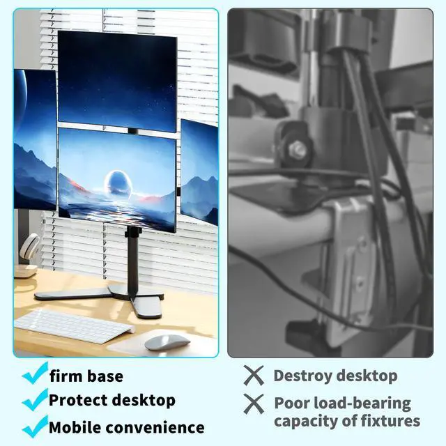 Alt view image 5 of 5 - Pholiten Quad Monitor Freestanding Mount for 13-32 Inch Screens, Fully Adjustable 4 Monitor Stand with Base,Swivel, Tilt, Rotation,75 * 75MM/100 * 100MM Vesa Stand, Max Load 22lbs