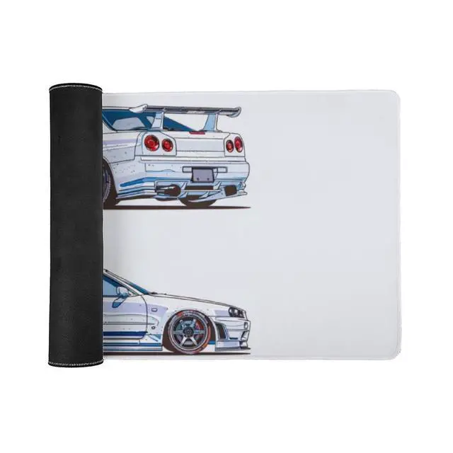 Alt view image 3 of 5 - QEOPGNE Car Gaming Mouse Pad Large Mousepad Anime JDM White Blue Sport Car Minimalist R34 Big Computer Desk Mat Desk Pad for Keyboard and Mouse Mat Non-Slip Base 40x90cm