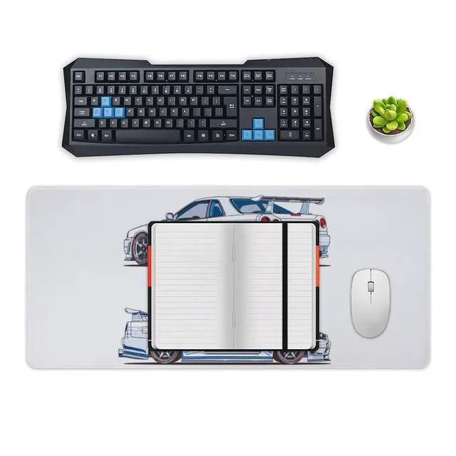 Alt view image 4 of 5 - QEOPGNE Car Gaming Mouse Pad Large Mousepad Anime JDM White Blue Sport Car Minimalist R34 Big Computer Desk Mat Desk Pad for Keyboard and Mouse Mat Non-Slip Base 40x90cm