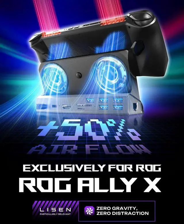 Alt view image 2 of 5 - LISEN 10 in 1 Docking Station for Steam Deck OLED/ROG Xbox Ally X/Legion Go, Dual Cooling Fan 5 USB Ports and 4K@60Hz, 100W Charging Port Support ROG Ally, Gigabit Ethernet Fit for Steam Deck OLED