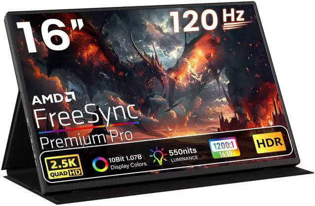 Main image of Upperizon Portable Monitor 16" 2K QHD 2560X1600 550 Nits 106% sRGB 120Hz IPS HDR HDMI USB-C Travel Monitor for Laptop Mac PC Surface PS5 Xbox, External Display with Cover & Speakers, VESA Compatible
