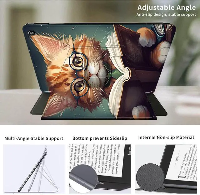 Alt view image 5 of 5 - Case for All-New Amazon Fire HD 8 & 8 Plus Tablet (12th/10th Generation,2024/2022/2020)-360 Degree Rotating Multi-Angle Viewing Protective Cover with Auto Sleep/Wake-Reading Cat