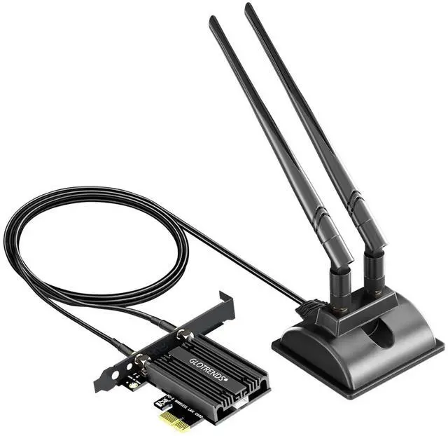 Main image of GLOTRENDS WiFi 5 PCIe Card with 2-Meter Extension Antenna for Desktop PC, Intel 7265 Chip, 802.11ac, Bluetooth 4.2, Support Windows 11/10/7/Linux, Support Intel/AMD Motherboard