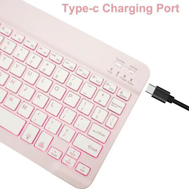 Alt view image 4 of 5 - Keyboard Case for Samsung Galaxy Tab A9 Plus 11 Inch - 7 Colors Backlit Wireless Detachable Folio Keyboard Cover with Pencil Holder, Bluetooth Mouse for Tablet A9+,Pink