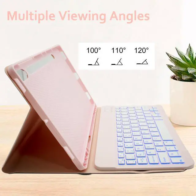 Alt view image 5 of 5 - Keyboard Case for Samsung Galaxy Tab A9 Plus 11 Inch - 7 Colors Backlit Wireless Detachable Folio Keyboard Cover with Pencil Holder, Bluetooth Mouse for Tablet A9+,Pink
