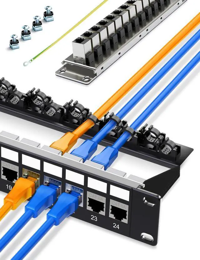 Main image of Enmane 24 Port Patch Panel Cat6A Keystone Patch Panel (EC Listed) RJ45 Patch Panel Network Patch Panel with Smart Cable Management for 19inch Rackmount(Shielded)