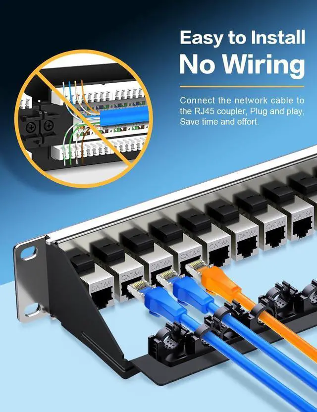Alt view image 4 of 5 - Enmane 24 Port Patch Panel Cat6A Keystone Patch Panel (EC Listed) RJ45 Patch Panel Network Patch Panel with Smart Cable Management for 19inch Rackmount(Shielded)