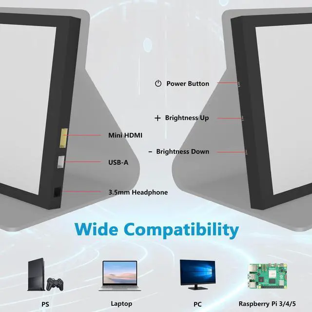 Alt view image 5 of 5 - Aurevita 7 Inch Mini Monitor HDMI, Portable Monitor, 1024×600 LCD Screen, 178° View Angle IPS, Mini Small Display for PC/TV/DVD/CVBSNo Touchscreen