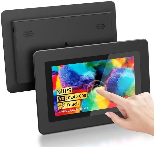 Main image of 7 inch Touchscreen, 1024×600 IPS Mini Monitor with Built-in Speakers/HDMI/VGA/AV Input for Raspberry Pi, PC, TV, CNC, CCTV