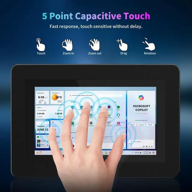 Alt view image 3 of 5 - 7 inch Touchscreen, 1024×600 IPS Mini Monitor with Built-in Speakers/HDMI/VGA/AV Input for Raspberry Pi, PC, TV, CNC, CCTV