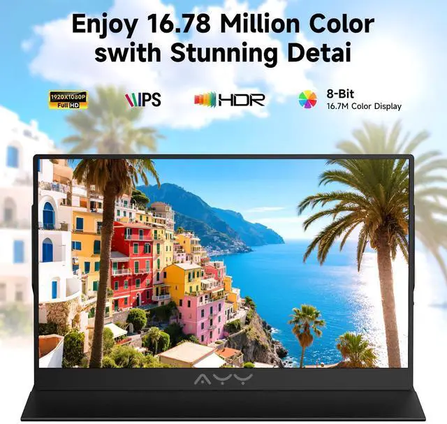 Alt view image 2 of 5 - memzuoix 15inch Portable Monitor FHD 1080P | 100% sRGB HDR IPS | USB-C & HDMI for Gaming/Mac/PS5 | 1.4lbs Travel Screen with Speakers & VESA - Black