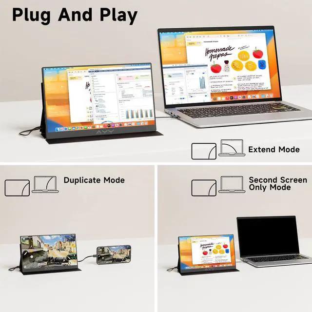 Alt view image 4 of 5 - memzuoix 15inch Portable Monitor FHD 1080P | 100% sRGB HDR IPS | USB-C & HDMI for Gaming/Mac/PS5 | 1.4lbs Travel Screen with Speakers & VESA - Black