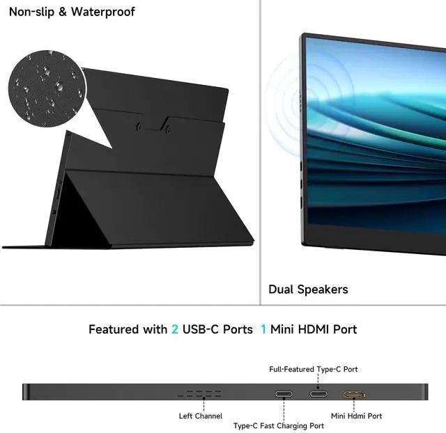 Alt view image 5 of 5 - memzuoix 15inch Portable Monitor FHD 1080P | 100% sRGB HDR IPS | USB-C & HDMI for Gaming/Mac/PS5 | 1.4lbs Travel Screen with Speakers & VESA - Black