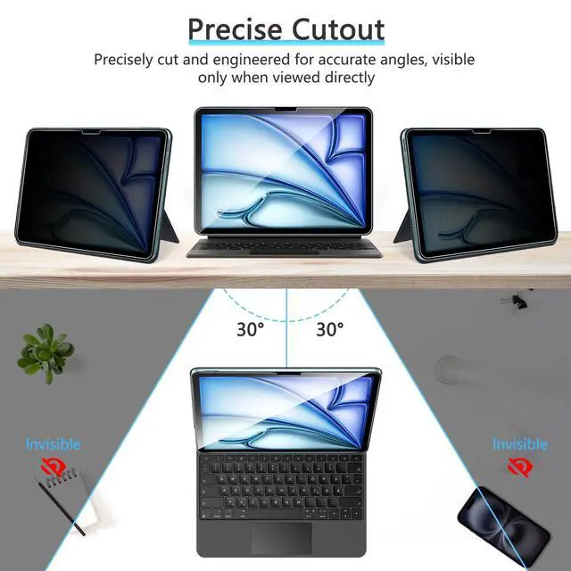 Alt view image 4 of 5 - OMOTON Privacy Screen Protector for iPad Air 11 inch M3 M2 (7th&6th Generation, 2025/2024), Anti-Spy Tempered Glass with Easy Installation Tray, Case Friendly, Compatible with Apple Pencil, 2 Pack