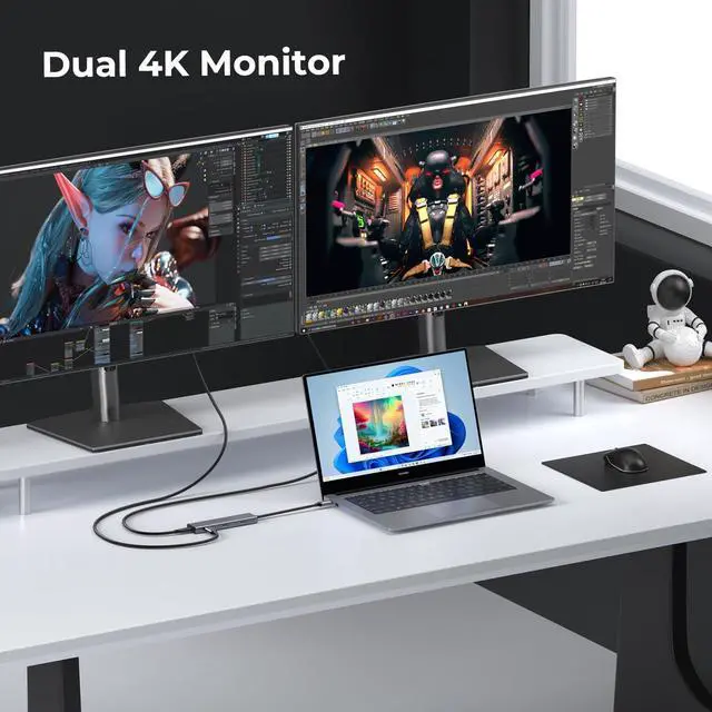 Alt view image 5 of 5 - USB C Video Output Hub, Dual Monitor Docking Station Supports USB-C PD Monitor, Thunderbolt Splitter for Portable Screen, Video Output 4K@30-60Hz, 4 Port Gen2 10Gbps, PD 100W, with Type C Video Cable