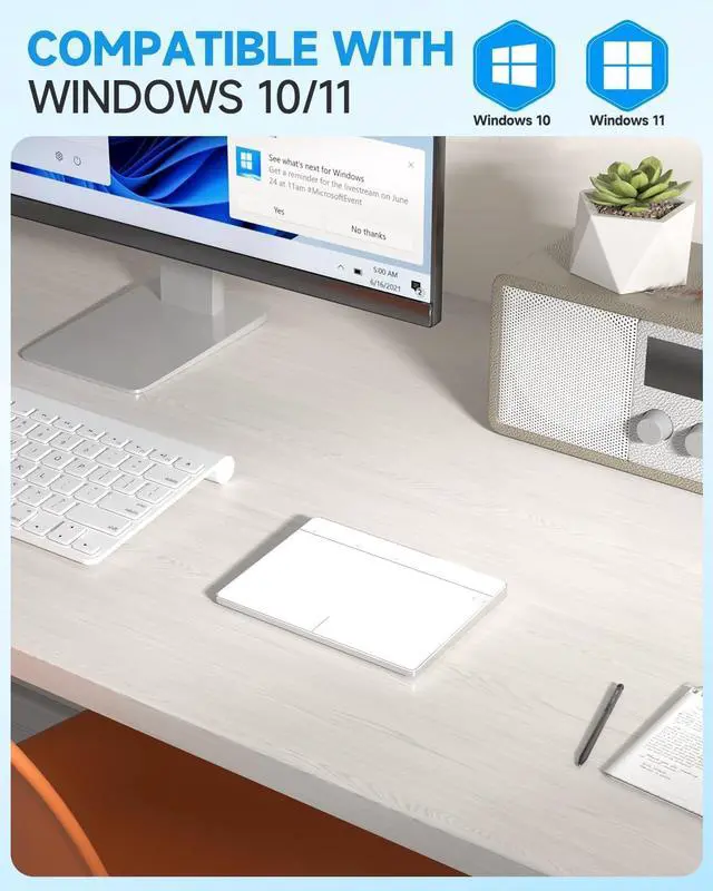 Alt view image 2 of 4 - Homiguar Wireless Bluetooth Trackpad for Windows 10/11, Portable Touchpad Mouse Supports 3 Connection Modes, High-Precision with Multi-Gesture for PC Laptop Computer (White)