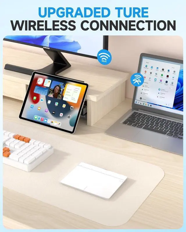 Alt view image 4 of 4 - Homiguar Wireless Bluetooth Trackpad for Windows 10/11, Portable Touchpad Mouse Supports 3 Connection Modes, High-Precision with Multi-Gesture for PC Laptop Computer (White)