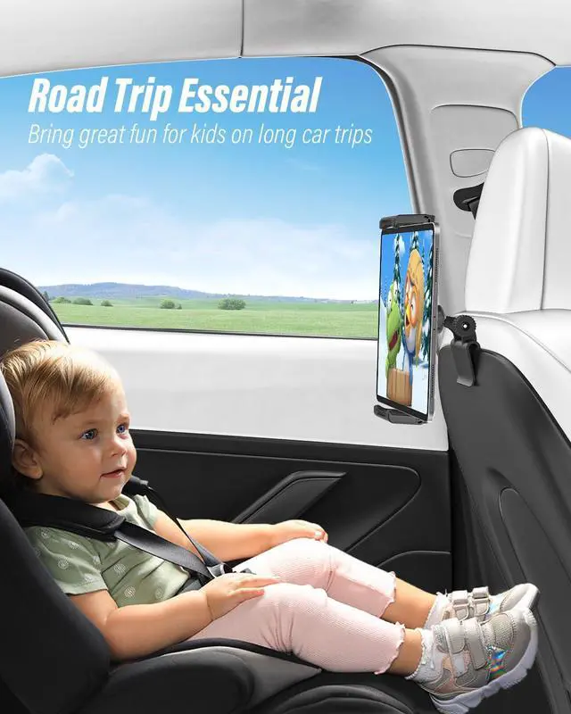 Alt view image 2 of 5 - Tesla Headrest Tablet Holder for Model 3/Y [Large Clamp] [Thick Case Friendly] Back Seat Tablet Mount for Tesla, Road Trip Essentials for Kids, for iPad Pro Air Mini, Galaxy, Fire HD, 6-15.6" Devices