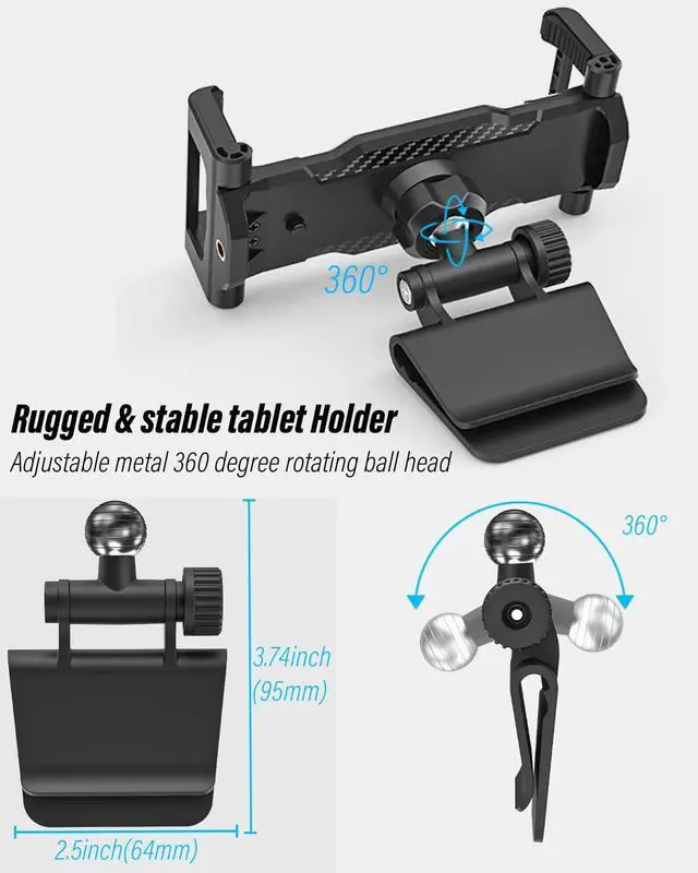 Alt view image 3 of 5 - Tesla Headrest Tablet Holder for Model 3/Y [Large Clamp] [Thick Case Friendly] Back Seat Tablet Mount for Tesla, Road Trip Essentials for Kids, for iPad Pro Air Mini, Galaxy, Fire HD, 6-15.6" Devices