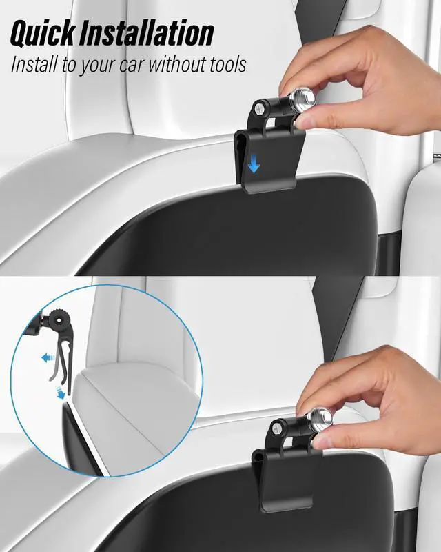 Alt view image 4 of 5 - Tesla Headrest Tablet Holder for Model 3/Y [Large Clamp] [Thick Case Friendly] Back Seat Tablet Mount for Tesla, Road Trip Essentials for Kids, for iPad Pro Air Mini, Galaxy, Fire HD, 6-15.6" Devices