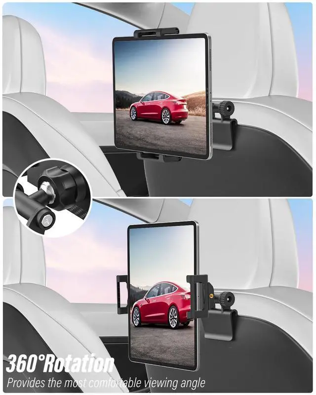 Alt view image 5 of 5 - Tesla Headrest Tablet Holder for Model 3/Y [Large Clamp] [Thick Case Friendly] Back Seat Tablet Mount for Tesla, Road Trip Essentials for Kids, for iPad Pro Air Mini, Galaxy, Fire HD, 6-15.6" Devices