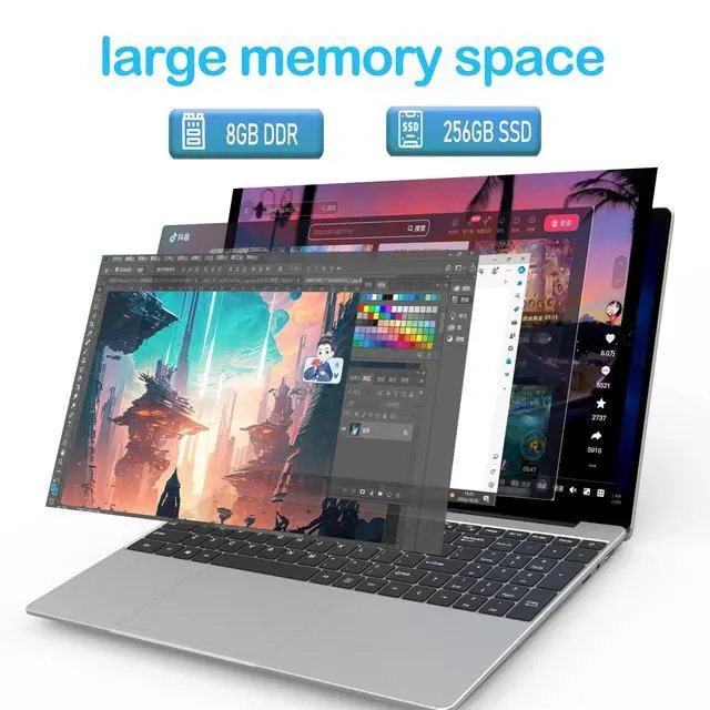 Alt view image 3 of 5 - MTWZMM 15.6" FHD Laptop,celeron N5095 Quad-Core Processor 8GB DDR4 RAM 256GB SSD, Portable with Backlit Keyboard & Fingerprint Reader, WiFi 5, BT 5.0, USB 3.0, HDMIWin11